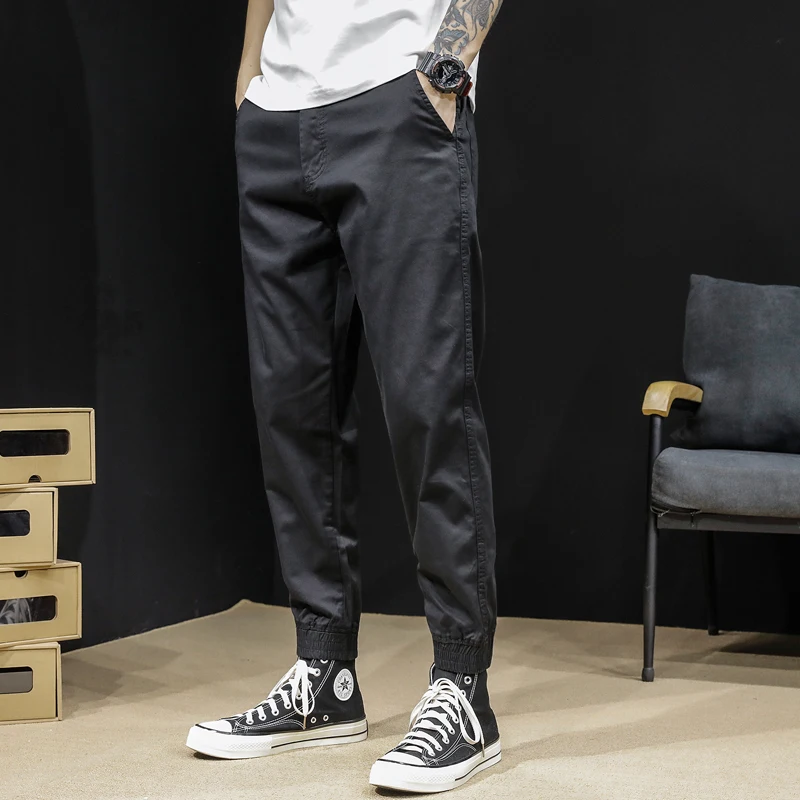 

2021 Spring Summer Solid Men's Harem Pants Fashion Fitness Casual Ankle-Length Mens Trousers Streetwear Slim Male Pants D125