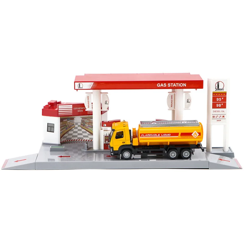 Заправочная Станция модель без огней с литым маслом бак зеленый/желтый цвет