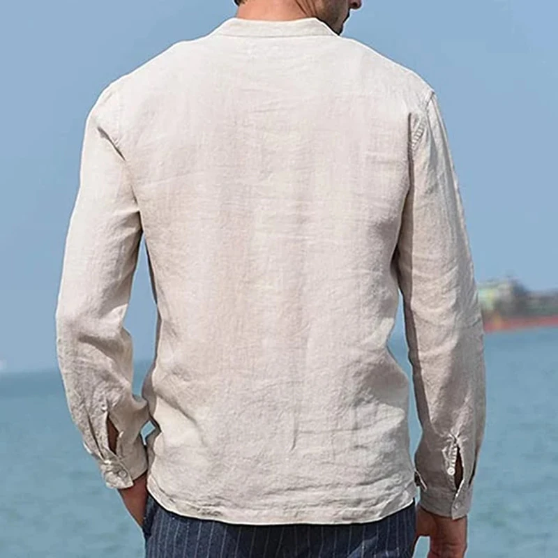 Helisopus Men's Casual Blouse Cotton Linen Shirt Long Sleeve Men T-shirt Male Breathable Slim Fit Tops Camisas Para Hombre