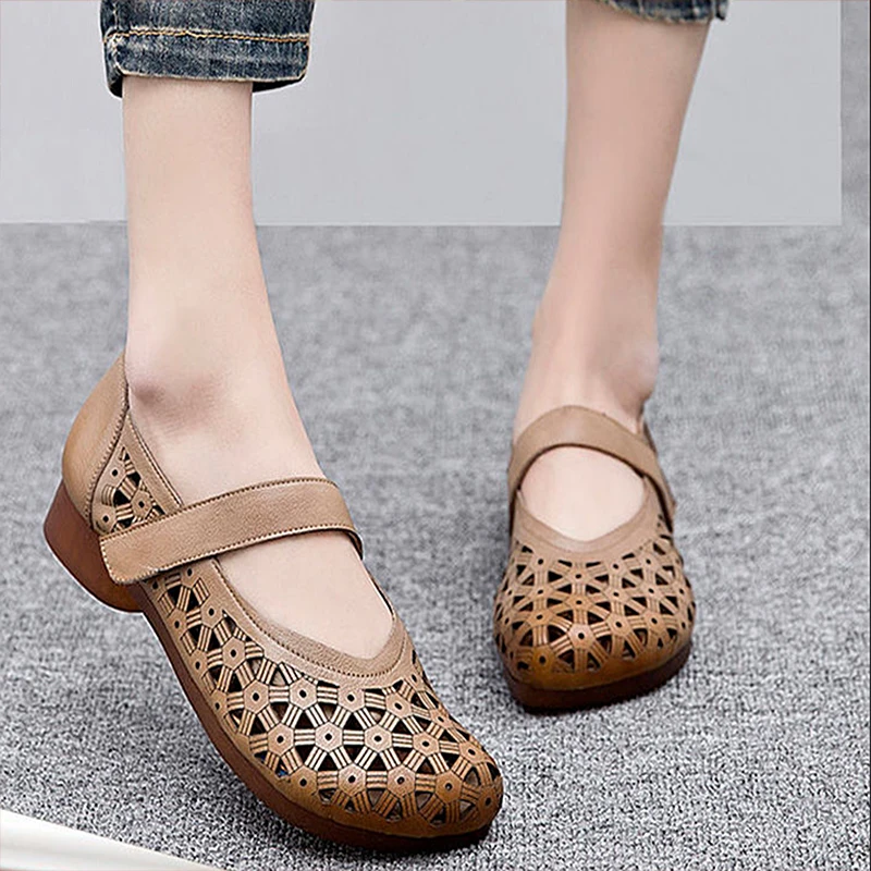 Туфли Lolita для девушек милые дышащие летние сланцы женские кожаные сандалии