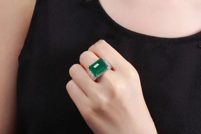 

LETSFUN Fine Jewelry 925 Silver Inlaid Rectangular Green Chalcedony Noble Ring Gifts Free Shipping