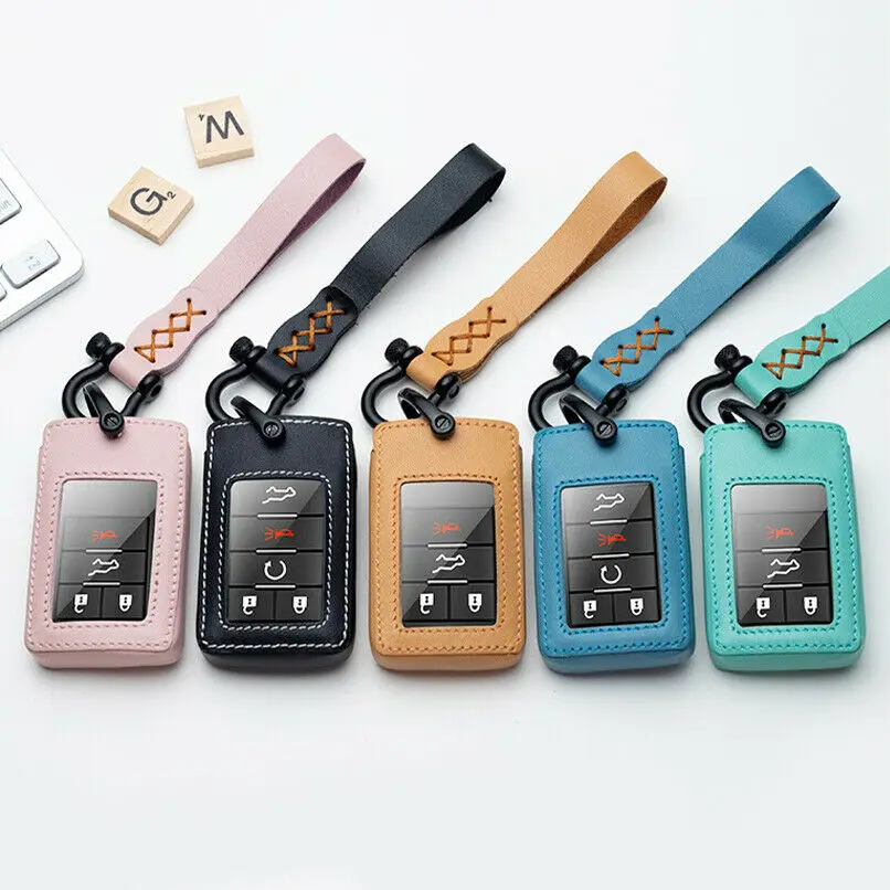 

1Pcs Fashionable Leather Car Remote Key Fob Cover Case Bag With Key Chain For Cadillac Escalade ESV EXT