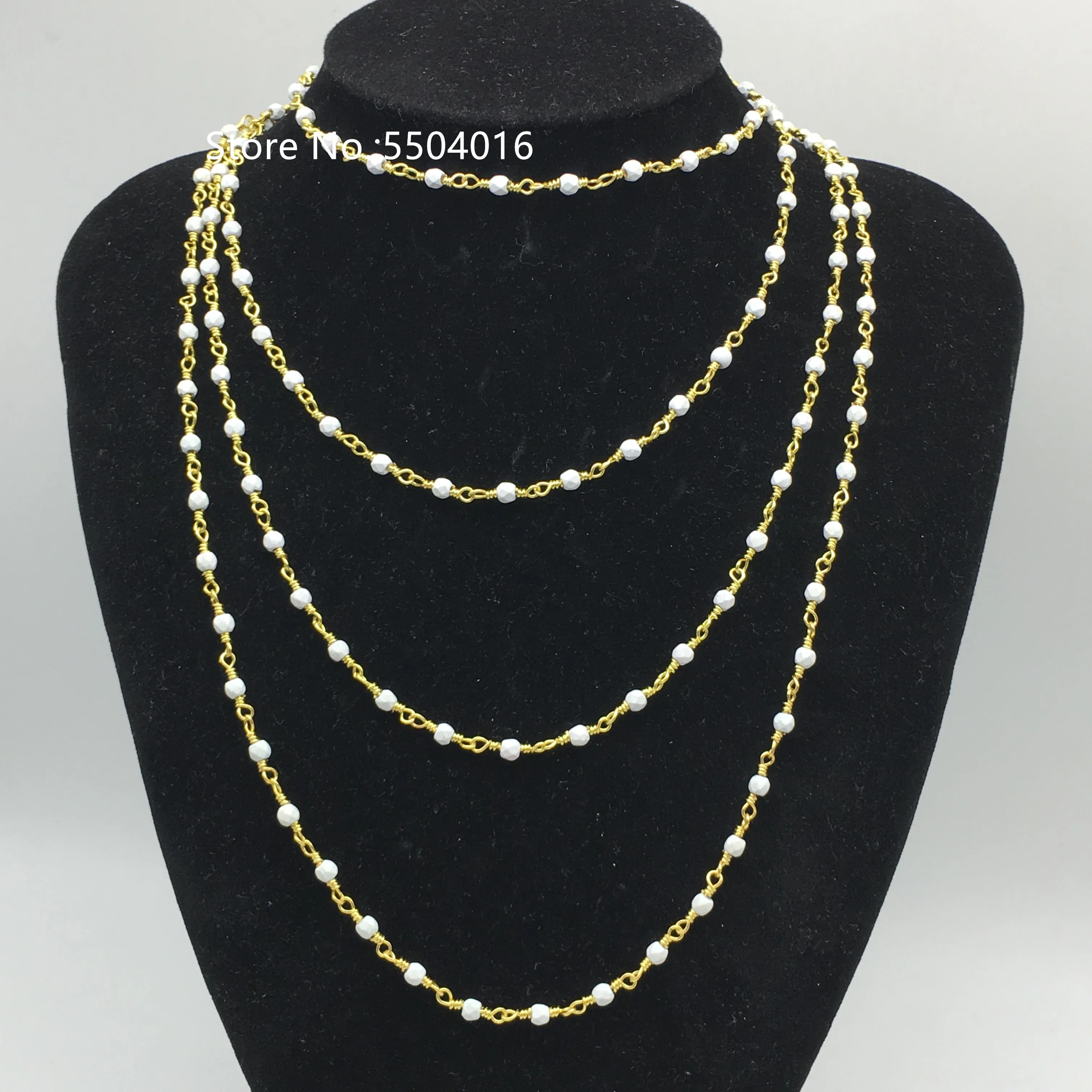 4 мм граненые круглые бусины из белой бирюзы розари Raw Howlite Stone Gold Link Chain DIY колье