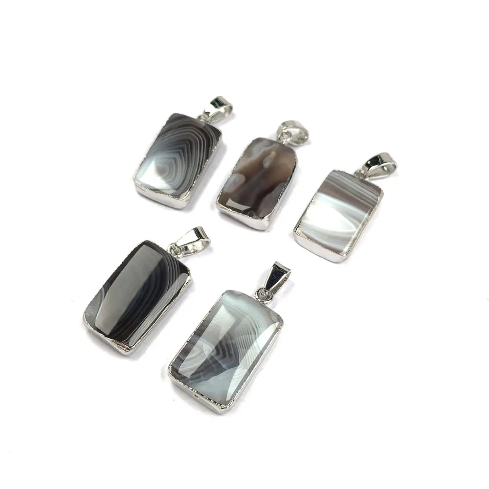 5Pcs Rectangular Grey Agates Pendant-12x26mm Elegant Stone Pendant Necklace New Charm Accessory Jewelry | Украшения и аксессуары