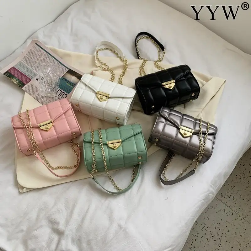 

Solic Plaid Leather Armpit Bag Trend Hand Bag Handbag Female mochila Double Chain Handbag for Women 2021 New Arrival Bags Clutch