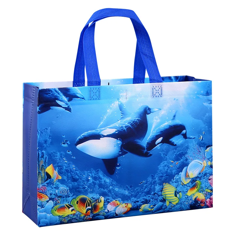 

New Blue Ocean Shark Printed Non-woven Fabric Shopping Bags Handbags Portable Bedding Bag for Clothes Socks Cosmetics Bag