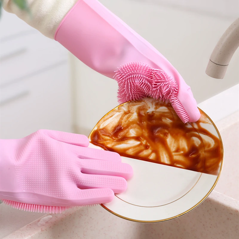 

Silicon Glove for Washing Dishes With Brush Food Grade Silicone Dishwashing Gloves Kitchen Housework Cleaning Scrubbing Glove