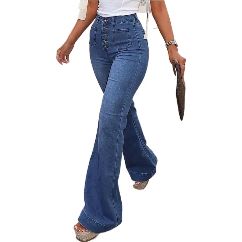 

Bell Bottom Jeans High Waist Women Denim Flared Pants Streetwear Style Blue Tight Sexy Retro Ladies Flared Thin Pants Trousers