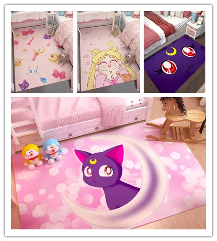 Cute Pink Cat Anime Floor Big Rug Carpet Bedroom Doormat Non-slip Mat Cartoon Girls Gift Kawaii Rug Area Rug for Living Room