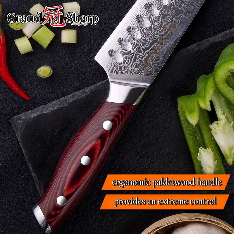 GRANDSHARP дамасский нож шеф повара японский vg10 Santoku кухонные ножи 67 слойный