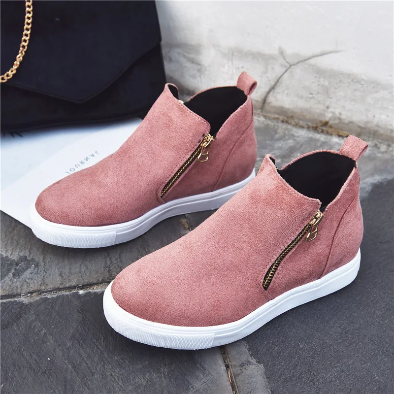 

Women Sneakers Casual Platform Solid Women Shoes Zip Slip-on Breathable Canvas Shoes Autumn Flock Comfortable Flat Shoes