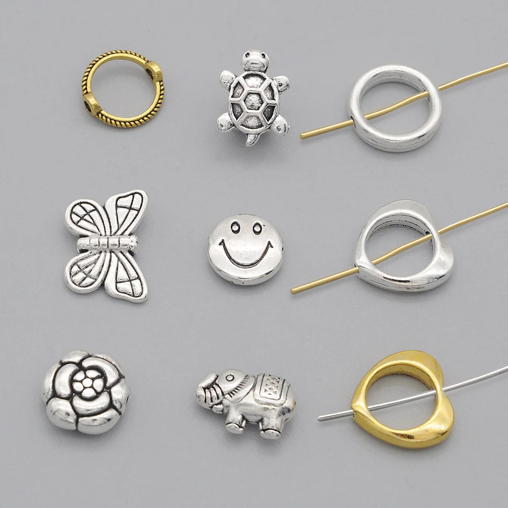 

15pcs/lot Animal DIY Jewelry Finding Connector Antique Silver Spacer Beads Wholesale Bracelet Making Butterfly Geometric Bead