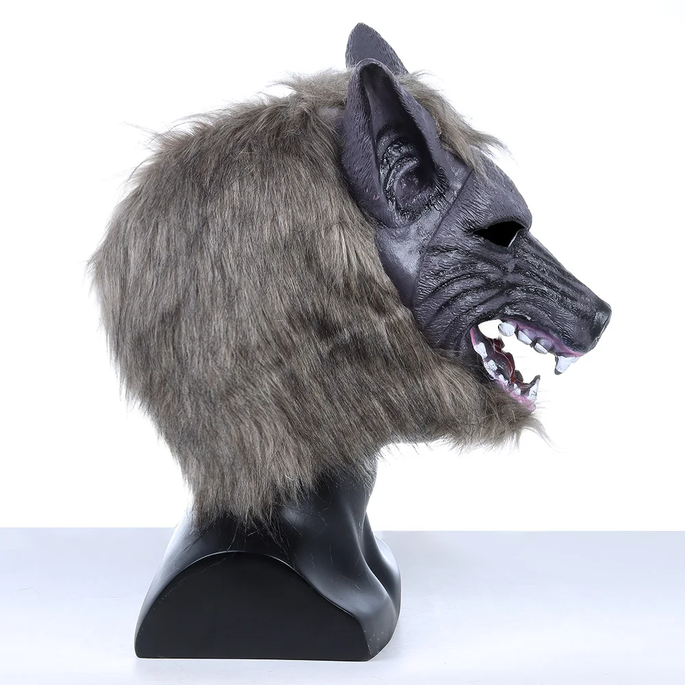 Маска волка из латекса: свирепый и реалистичный волк с коричневой шерстью, полностью закрывающая голову, костюм для косплея, реквизит для вечеринок.