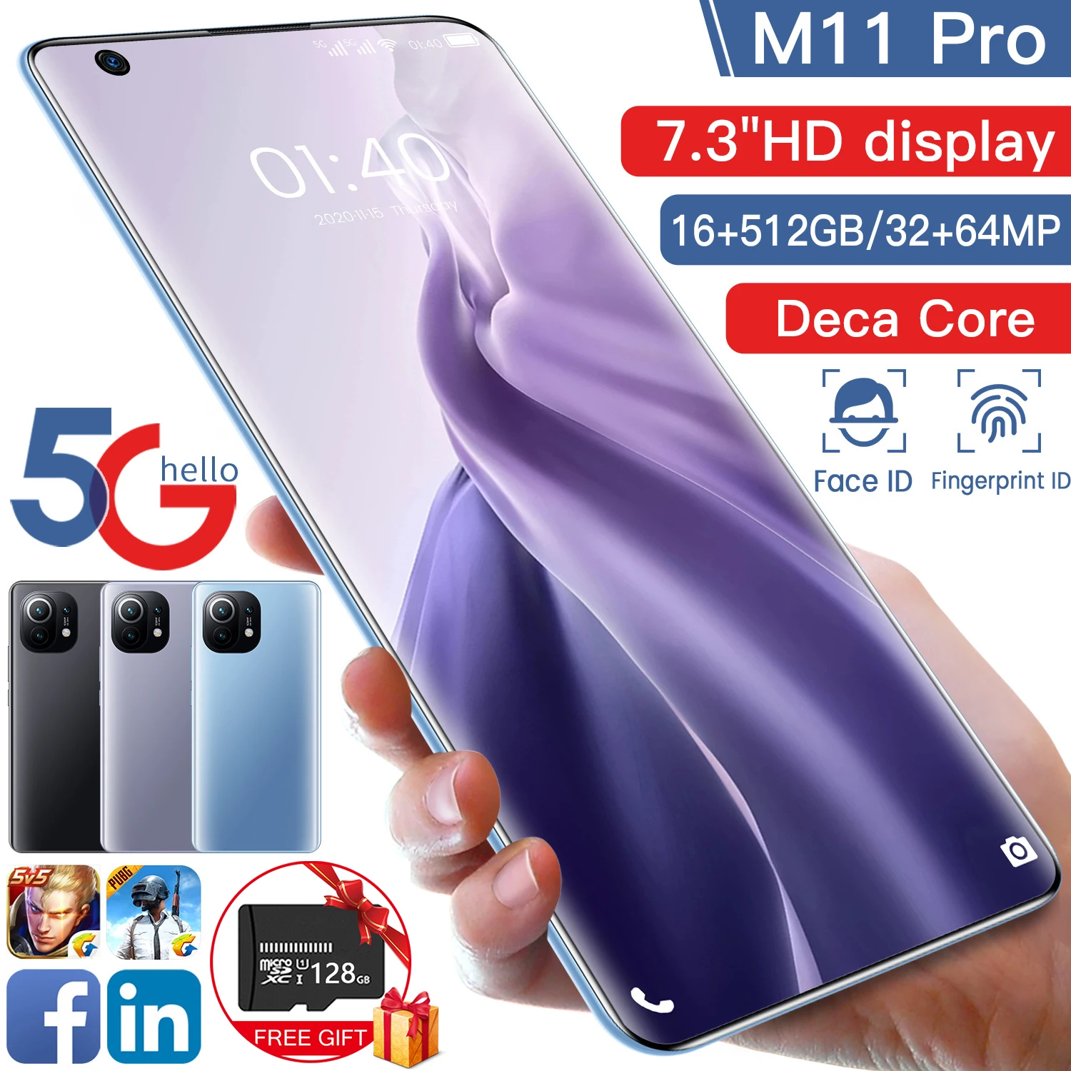 

Xiao M11 Pro Newest 7.3inch 16GB 512GB 6800mAh mobile phone Hot Selling 10 Core Cellphone 5G 4G LTE Smartphone Network