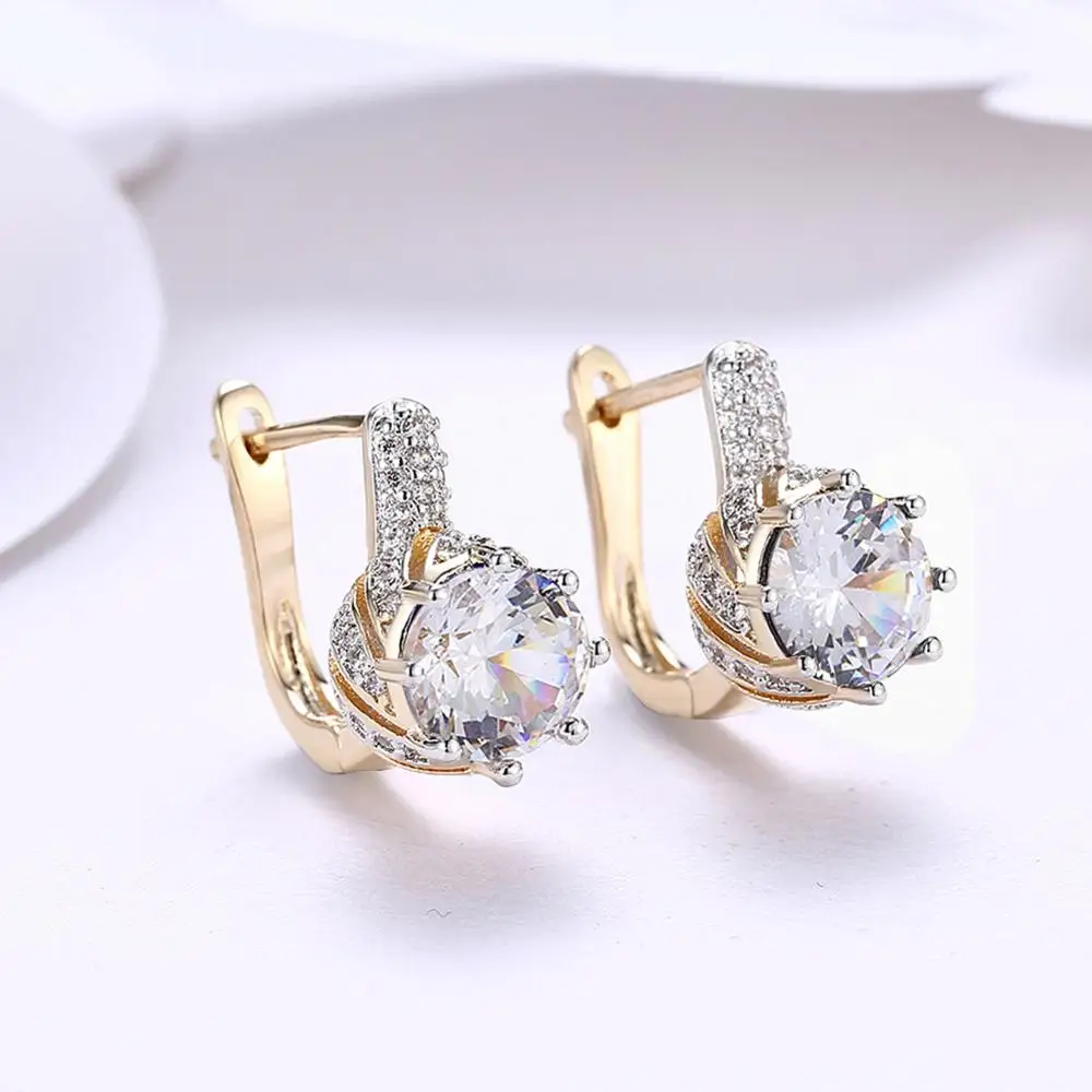 

Women Luxury Delicate Gold Filled Stud Earrings Round Cut Cubic Zirconia Elegant Engagement Party Wedding Earrings High Quality