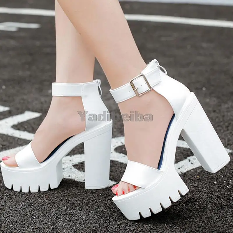 

High Heels Women Sandals 2021 Female Shoes Platform White Black Pumps Buckle Thick Heels Sandals Woman Goth Party Casual Shoes