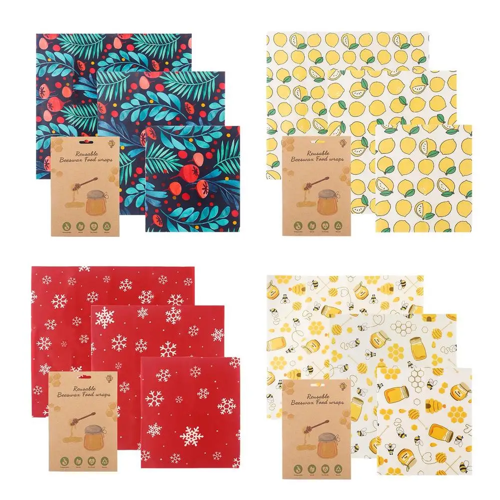 

3Pack Beeswax Wrap Eco Friendly Kitchen Wrap Replacement Organic Natural Bees Wax Reusable Mixed Pattern Beeswax Food Wraps