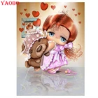 Алмазная живопись 5D сделай сам, картина из квадратных страз с мультяшными изображениями маленькой девочки и медведя, куклы, вышивка крестиком