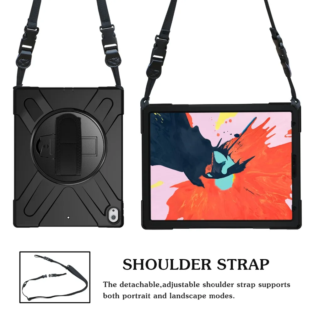 Чехол для планшета для iPad Pro 12,9 дюйма 3rd Gen военный сверхмощный вращающийся чехол с ремешком для A2014 A1895 A1876