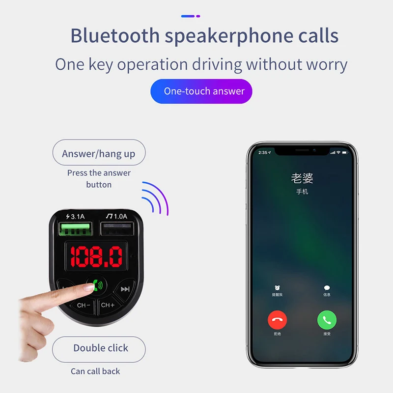 TiOODRE Bluetooth 5 0 FM передатчик автомобильный комплект MP3 модулятор плеер беспроводной