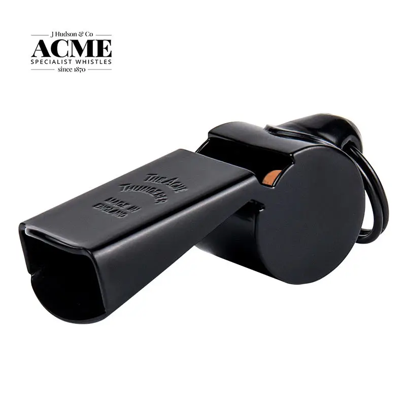 ACME63 Carbon Black Metal Referee Large Volume Whistle Basketball Coach Training Wood Core Whistle Brown Braided Rope Whistle