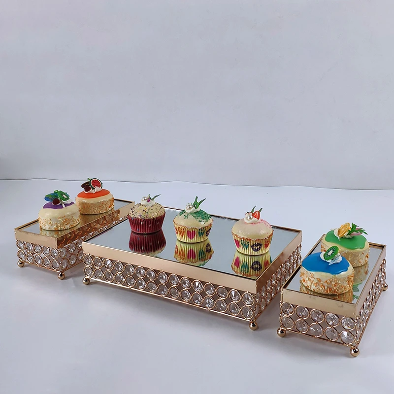 1 шт. квадратный крупная зеркало кекс стенд со стразами и металлическими