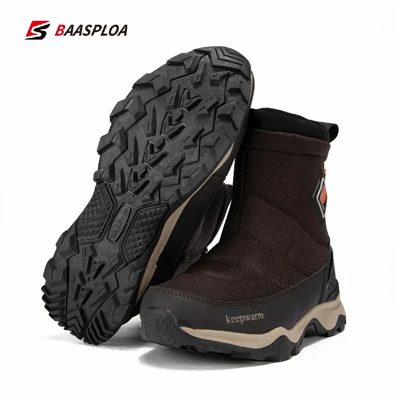 Baasploa 2022 New Men's Winter Warm Shoes Waterproof Leather Cotton Snow Boots Non-slip Thick Bottom Male Walking Hiking Shoes
