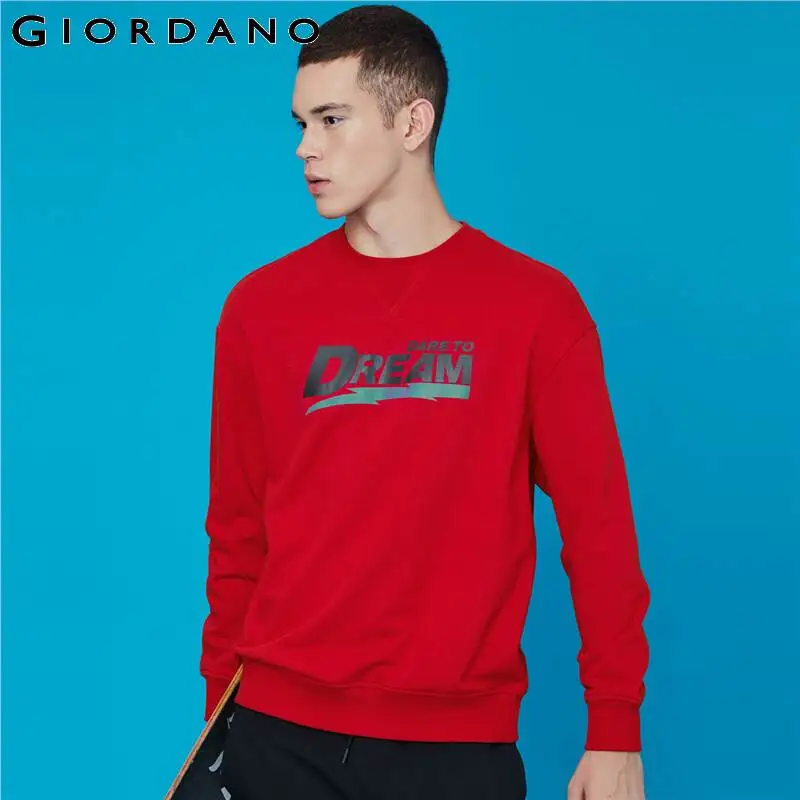 Giordano мужской джемпер с печатным принтом dare to dream на груди имеет круглый вырез под