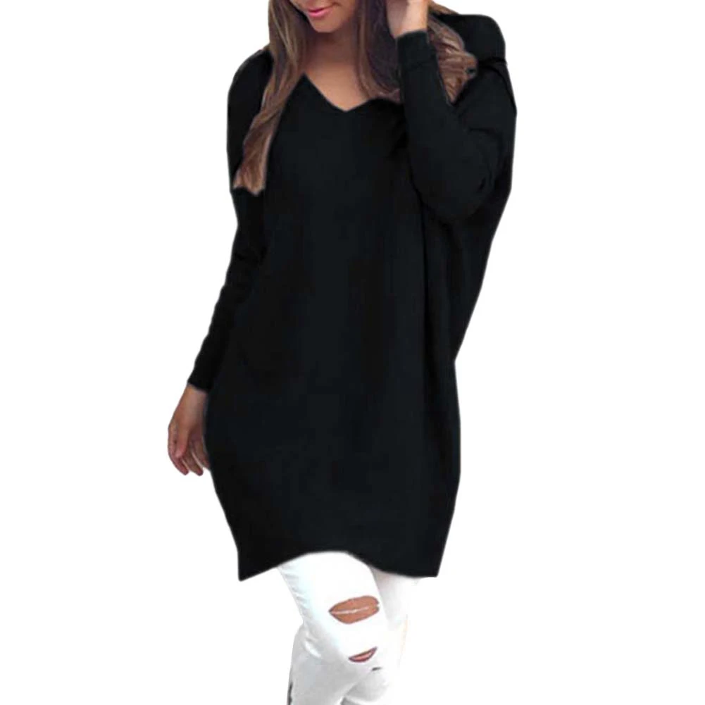Fashion Sweater Women V Neck Long Sleeve Tunic Pullover Sweaters Casual Loose Knitted Solid Color Women's | Женская одежда