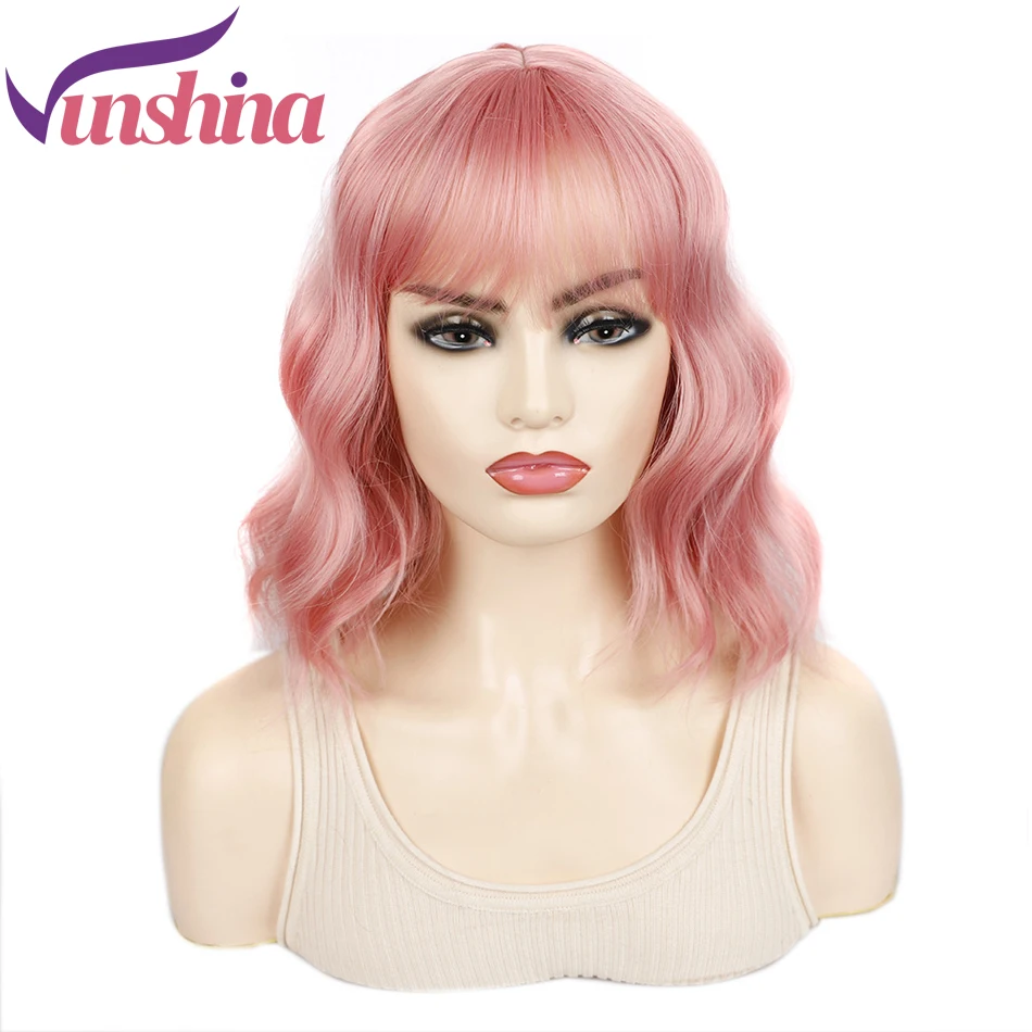 

Vunshina Colorful Wavy Synthetic Wig With Bangs For Black Women Short Pink Purple Fleeciness Natural Fringe Wigs Heat Resistant