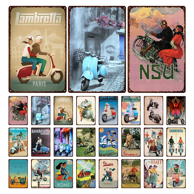

Lambretta Paris Electric Motorbike Metal Signs Retro Poster Vintage Bar Pub Club Home Decor Wall Art Plaque Decoration Painting