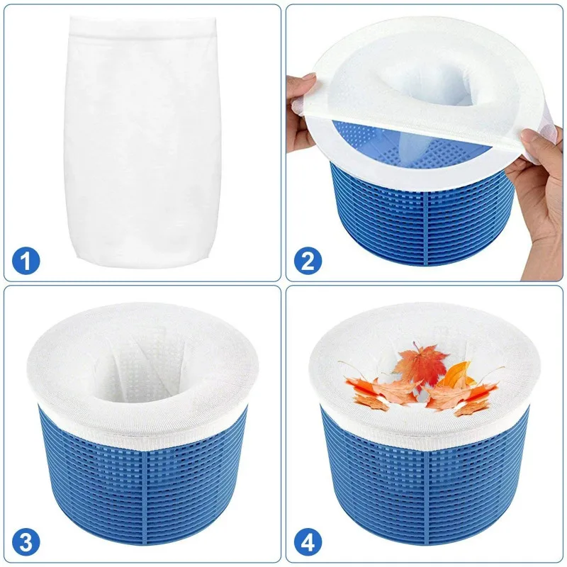

10pcs/lot Swimming Pool Filter Basket Socks Reusable Mesh Sock Pool Skimmer Hair Bugs Grass Pollen Leaves Catcher Pools Net