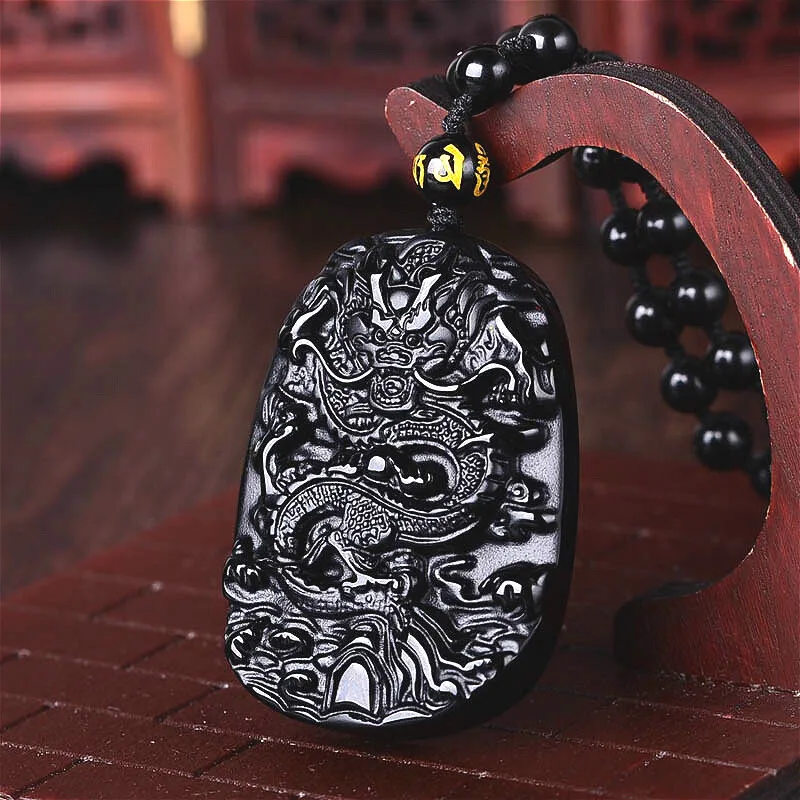 Натуральный Черный Дракон из обсидиана подвеска бисера ожерелье модные