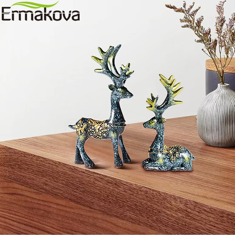 ERMAKOVA 2-Pieces смола фигурка оленя статуя миниатюрная Милая скульптура оленя домашние настольные украшения для приборной панели автомобиля ремесло подарок