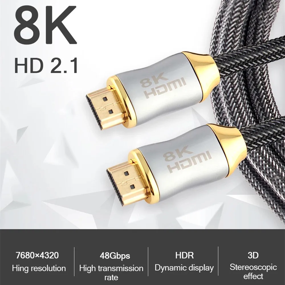 

8K HDMI 2.1 Cable for Xiaomi TV Mi Box 60Hz 4K 120Hz HDMI Cord UHD HDR 48Gbps Audio Video Cables for PS5 PS4 Projector 1M 2M 3M