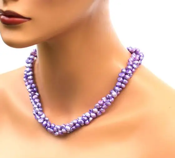 

New Arrival Favorite Pearl Necklace Purple Baroque 3 Rows Freshwater Genuine Pearl Necklace Bridesmaids Brides Women Gift