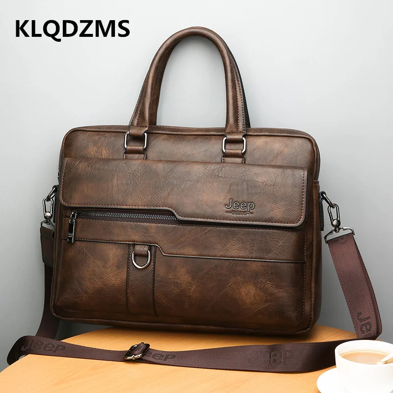KLQDZMS High Quality Business Distinctive Handbag Classic Men's Briefcases Genuine Leather Men's Satchel Hot Sell