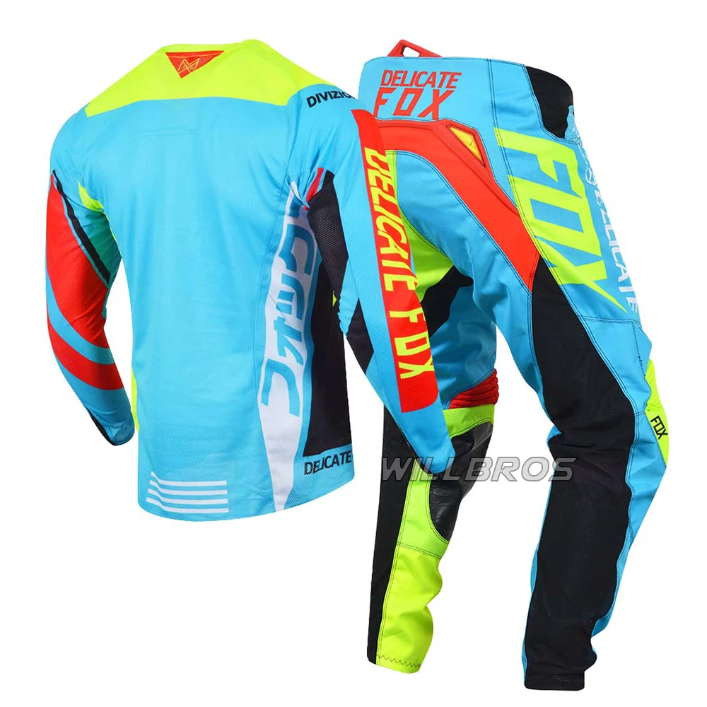 360 Divizion Jersey Pants Delicate Fox Combo Outfit Motocross Gear Set MX BMX DH Dirt Bike Suit MTB ATV UTV Green Kits For Men enlarge