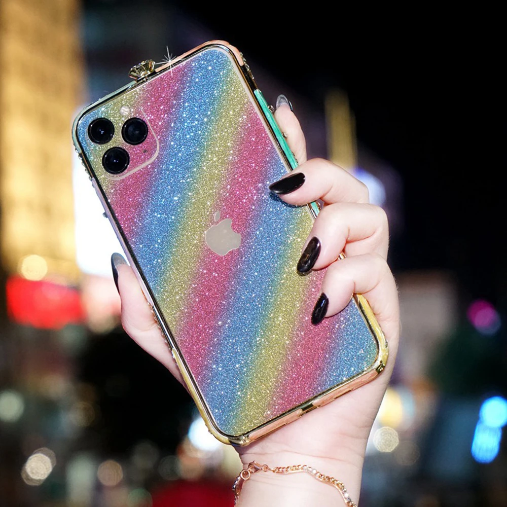 

Front+Back Decorative Film for iPhone 11 XR XS Max 11 Pro Max 11 Pro 6 6S 7 8 Plus 12 Pro Max Glitter Protector Back Stickers