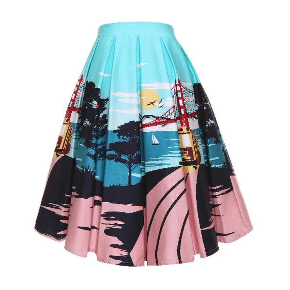 Женская винтажная юбка с высокой талией и цветочным принтом | одежда