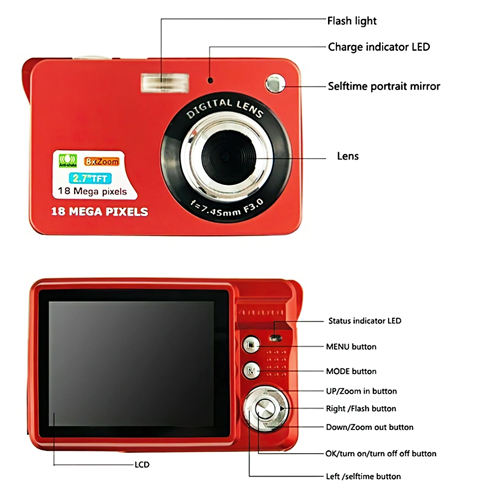 capsaver Digital Camera Full HD 1080P 2.7&quot TFT 18MP 8x Zoom Camcorder Mini Cam Anti-shake for Photography Video Photo | Электроника