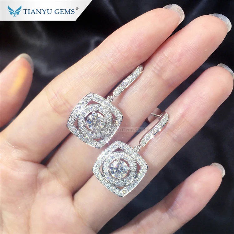 Tianyu драгоценные камни чистое 10k белое золото moissanite алмазные серьги для