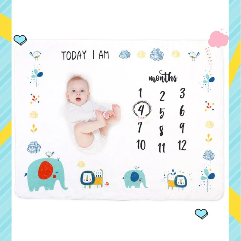 

Baby Monthly Record Growth Milestone Blanket Newborn Photography Props Creative Cartoon Animal Background Cloth Infant T8ND