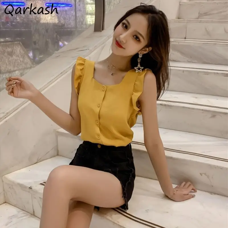 

Tanks Women 4 Colors Ruffles New Summer Thin Korean Style Sweet Soft Single Breathable Sleeveless Slim All-match Trendy Ladies