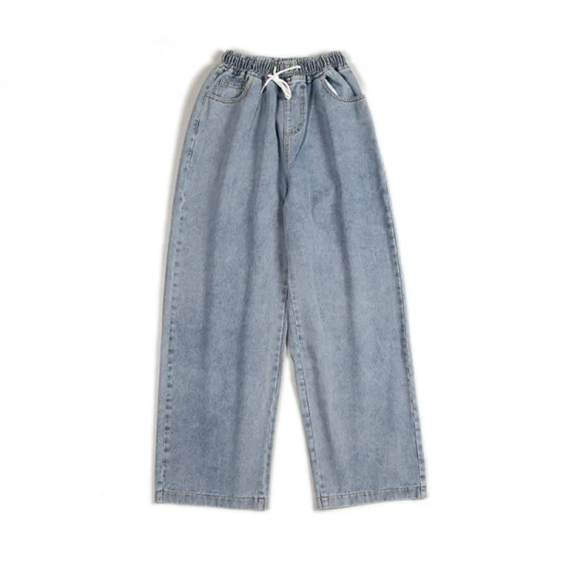 

Men's jeans 2021 new solid color elastic waist explosion models loose wide-leg blue mop pants youth fashion brand classic