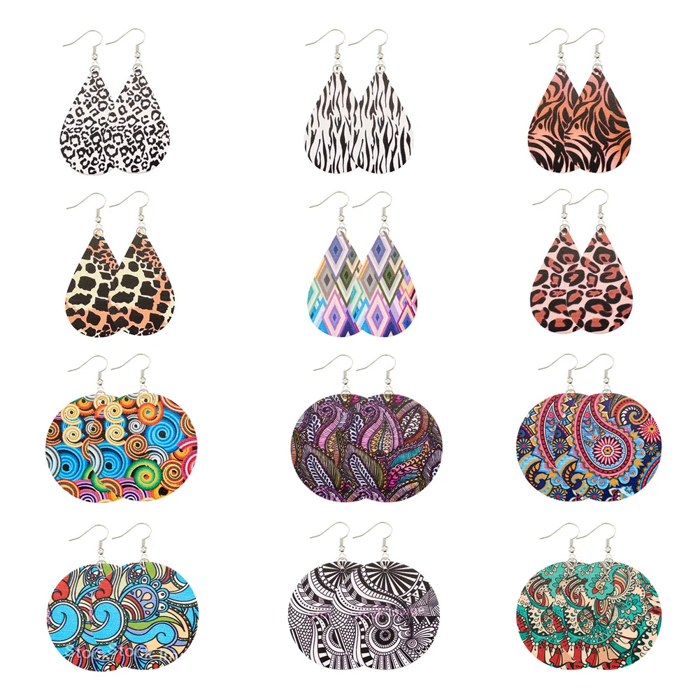 

24 Pairs Wooden Dangle Earring Making Kit with Round Teardrop Printed Wooden Charms Earring Hooks Jump Rings for DIY Jewelry