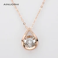 ainuoshi 0 06 carat real diamond pear shaped dancing 18k rose gold pendant necklace for women holiday surprise jewelry gift 18