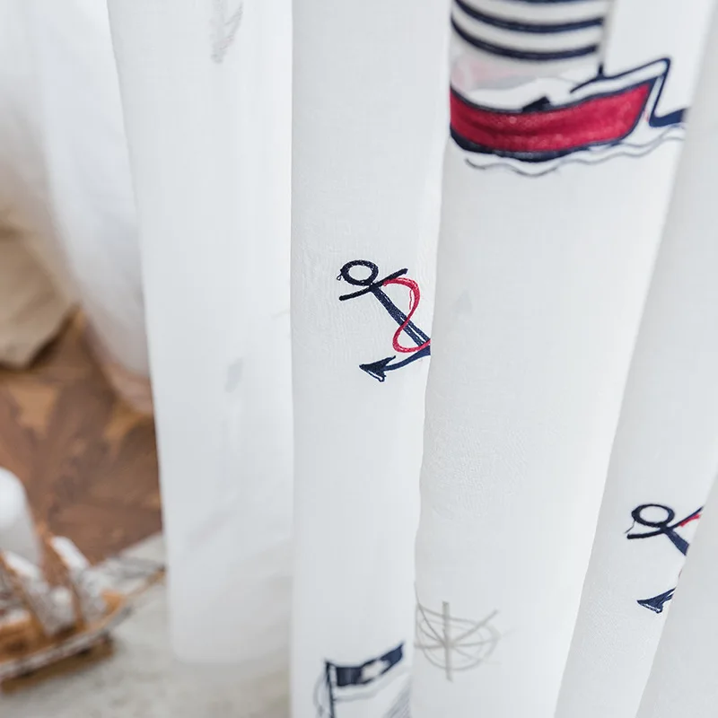 Детская спальня белые вышитые шторы на окна парусника тюлевые оконные занавески