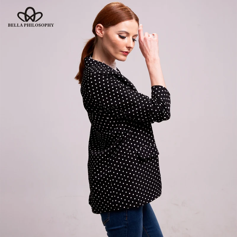 Женский Осенний блейзер в горошек черный с рукавом сложенном виде новинка