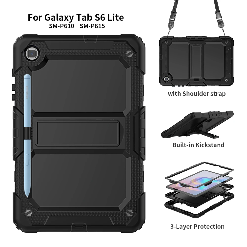 

Чехол для Samsung Tab S6 Lite 10,4 2020, чехол с держателем для карандашей, чехол для Tab P610 P615, встроенный с подставкой, наплечным ремнем
